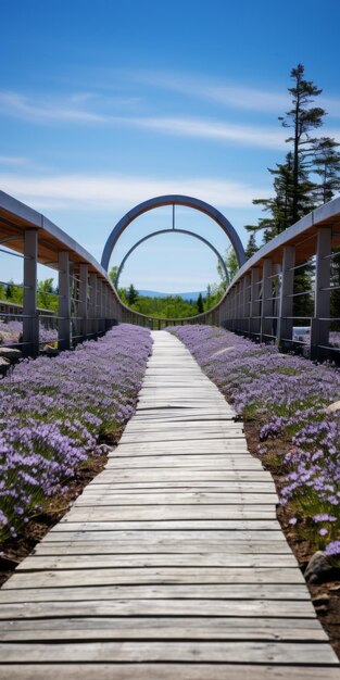 Mit Lavendelblättern bedeckte Fußgängerbrücken im Acadia-Nationalpark