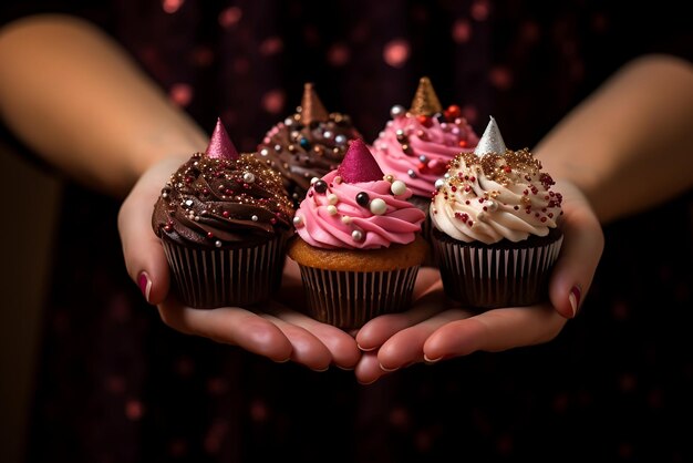 Mit leckeren Cupcakes im Hintergrund in Nahaufnahme köstlicher Snack