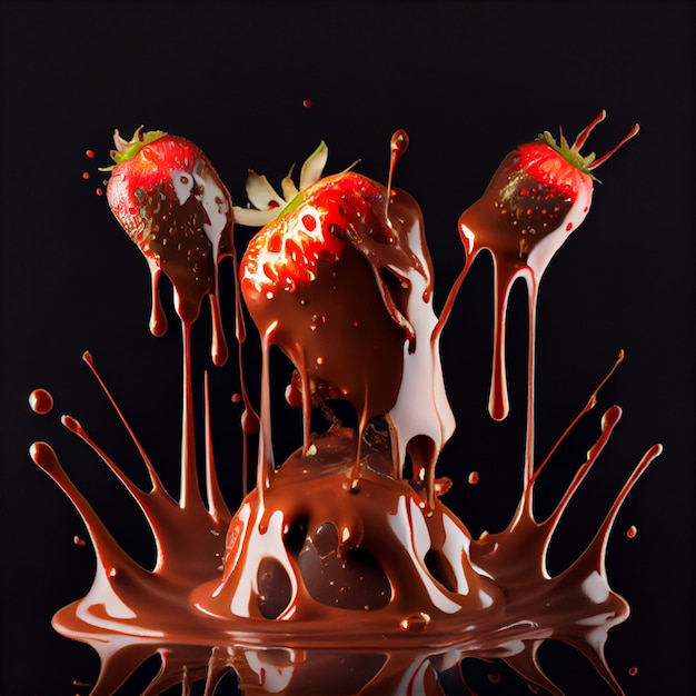 Mit Schokolade überzogene Erdbeeren Illustrationgenerative ai