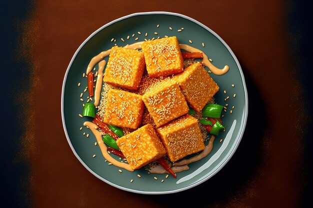 Mit Sesam und Gewürzen gebratener Tofu