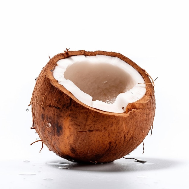 La mitad de un coco con la palabra coco en él