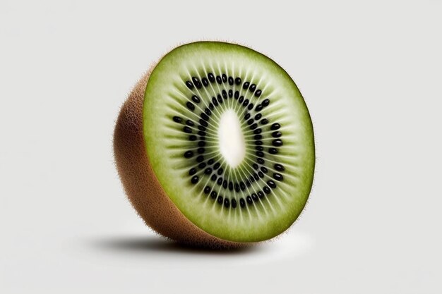 Una mitad de kiwi sobre un fondo blanco AI