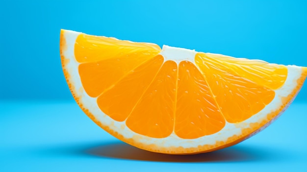 la mitad de una naranja sobre un fondo azul