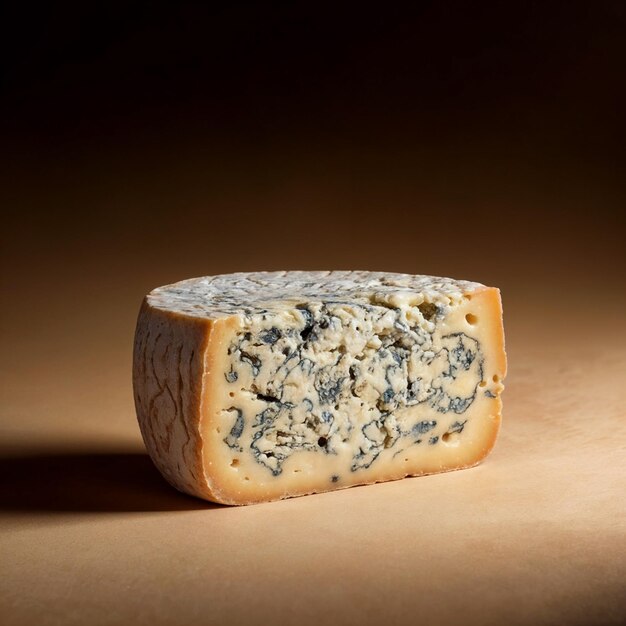 La mitad de un queso azul en la iluminación del estudio