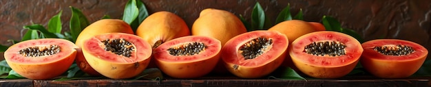 Las mitades de la papaya muestran un patrón natural emparejado elegantemente con arándanos frescos