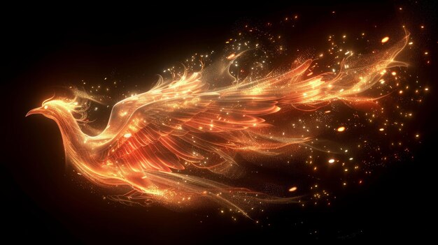 El mítico pájaro de fuego fénix en llamas Ilustración 3D de las cenizas al renacimiento AI Generativo