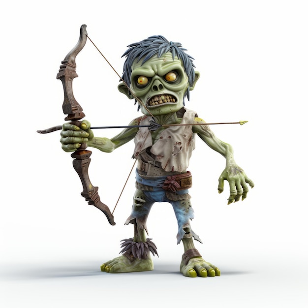 Mitología juguetona 3D Render de Zombie Archer en el estilo de la caricatura grotesca