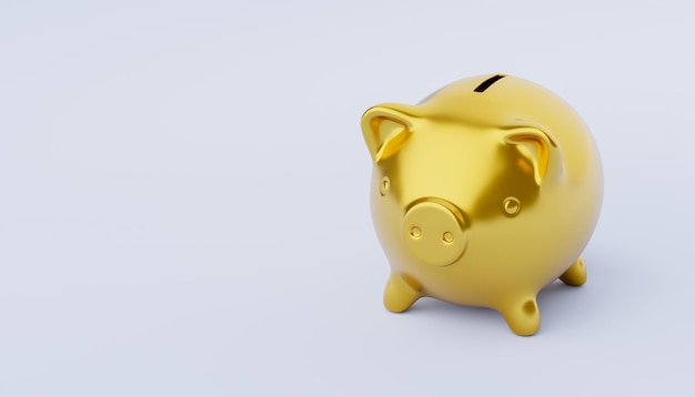 Mittel und Budget der Wirtschaft Gold Piggy Bank auf hellblauem Hintergrund kopieren Raum 3D-Rendering