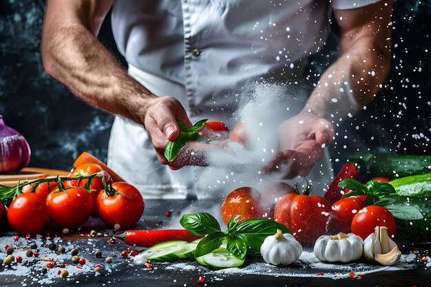 Foto mittelabschnitt eines mannes, der essen zubereitet