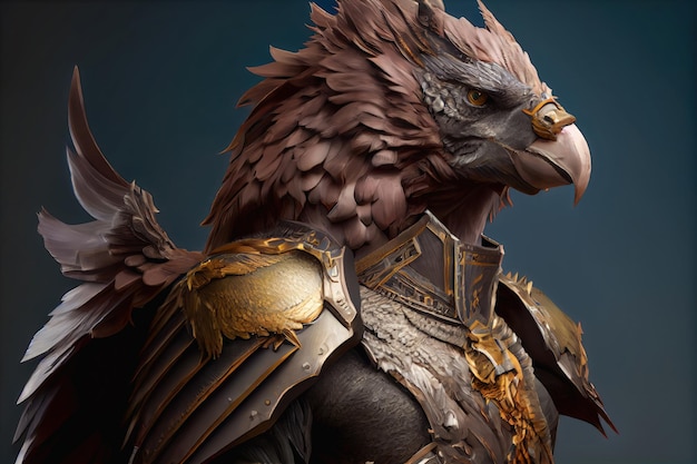 Mittelalterlicher Griffon Eagle oder Falcon in Armor Generative AI