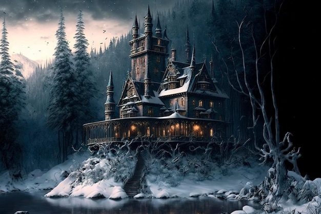Mittelalterliches Gebäude Draculas Schloss Mystische Nachtlandschaft
