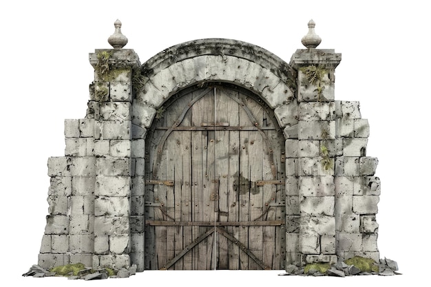Mittelalterliches Steintor mit Eisenverstärkten Holztüren isoliert