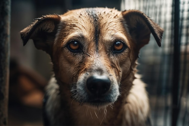 Mittelloser Hund in einem Hundeheim