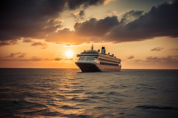 Mittelmeersonnenuntergang an Bord eines Kreuzfahrtschiffes Generative KI