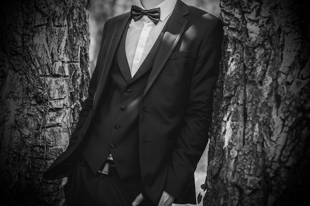 Foto mittelschnitt des bräutigams in einem formellen anzug