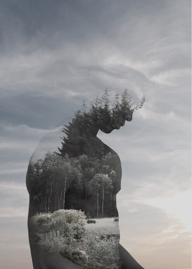 Foto mittlere menschliche silhouette und natur