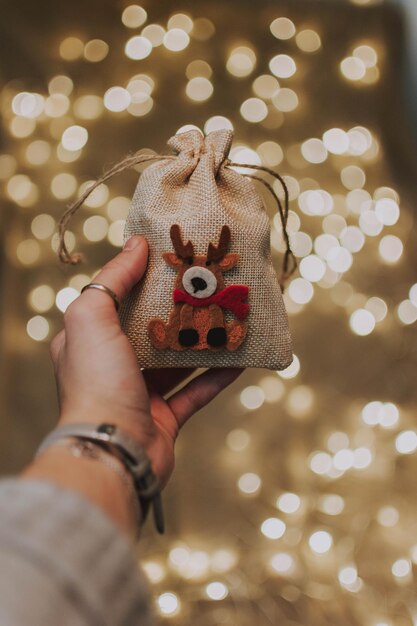 Foto mittlerer abschnitt einer person, die einen beleuchteten weihnachtsbaum hält