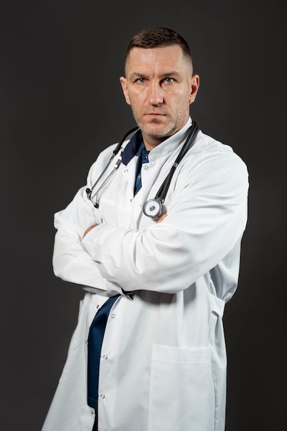 Mittlerer Schussdoktor mit Stethoskop
