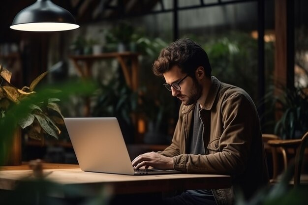 Mittlerer Schussmann, der mit Laptop arbeitet