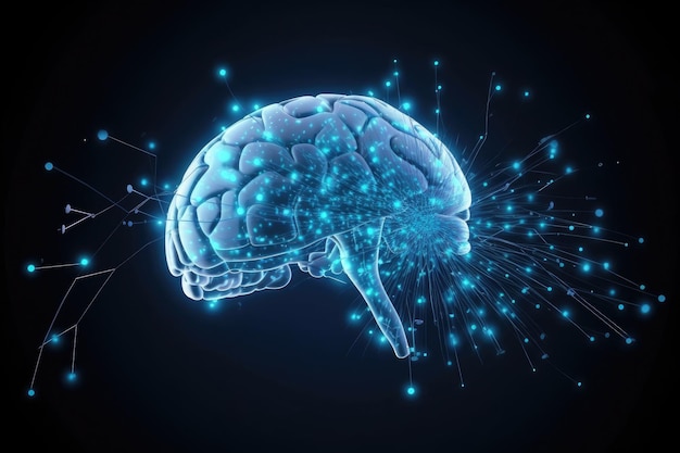 Mix Media 3D Render Brain efecto de humo de fuego azul sobre fondo negro