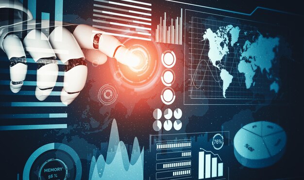 MLP AI futurista pensando en el concepto de inteligencia artificial de robot droide