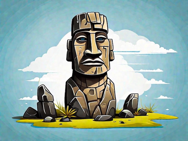 Moai na ilha de páscoa escultura de pedra de desenho animado isolada