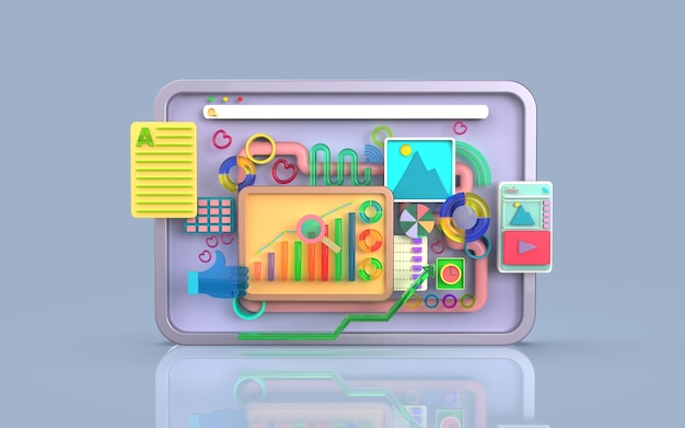 Mobile Anwendungssoftware und Webentwicklung mit 3D-Formen-Balkendiagramm-Infografik-Rendering