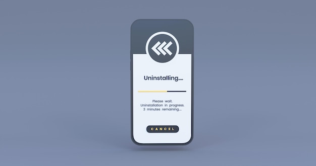 Mobile-App-Deinstallierungs-Illustration mit schwarzem Hintergrund 3D-Rendering