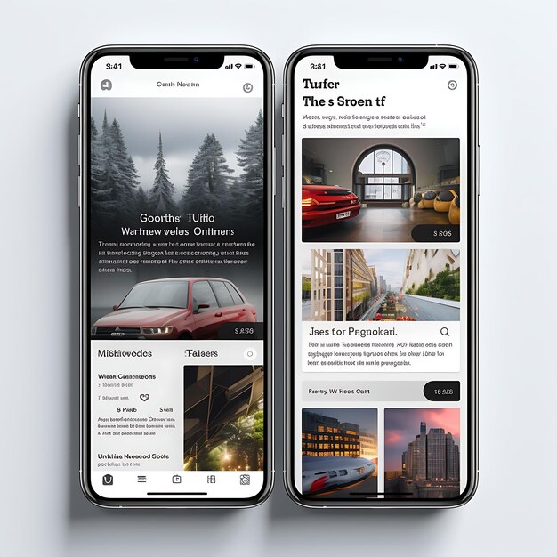 Mobile App-Design von Nachrichten, personalisiertes Nachrichten-App-Design, klares und minimalistisches Theme, kreatives Layout