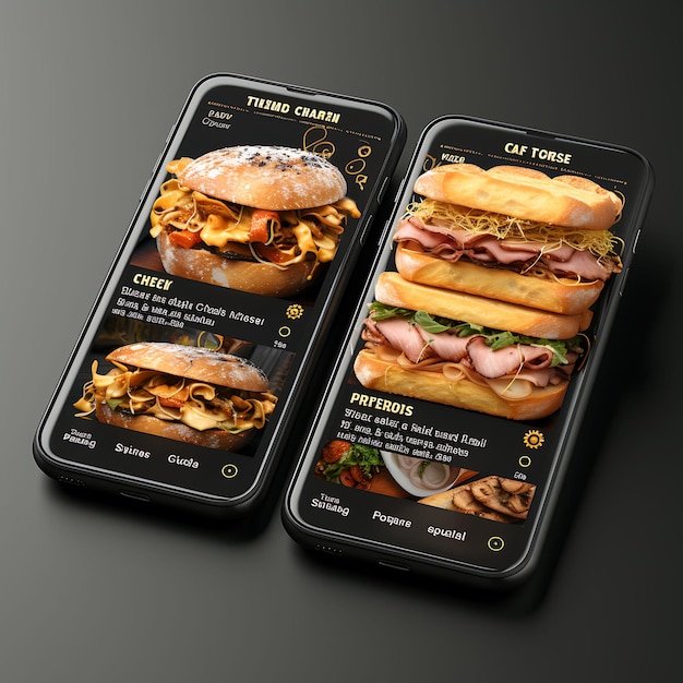 Mobile App für Gourmet-Sandwiches Handwerkliches Sandwichkonzept Design Moderne Speisen- und Getränkemenu