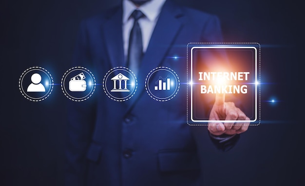 Mobile Internet-Banking-Konzept Geschäftsmann mit Mobile Internet-Banking-Technologie-Verbindung Mobile Internet-Banking einfach für Technologie Smart Life