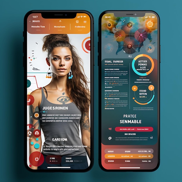 Foto mobiles app-design für fitness-personal-trainer-app-design, energetisches thema mit kreativem b-layout