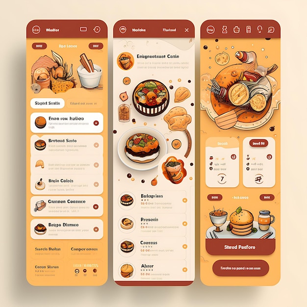 Mobiles App-Design für Lieferservice. Essensliefer-App-Design. Appetitliches Thema mit kreativem Layout