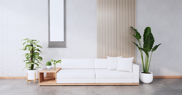 Mobília do sofá e maquete com design moderno da sala. Renderização 3D
