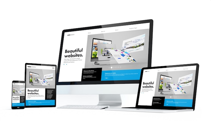 Foto mobilitätsgeräte isoliert mit modernem responsive design auf dem bildschirm. 3d-rendering.