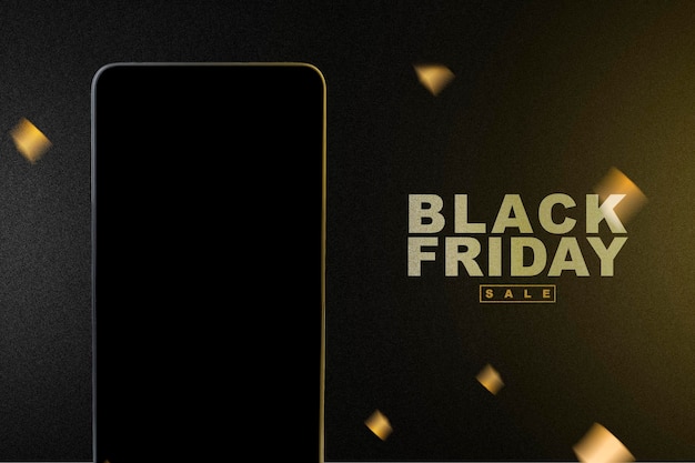 Mobiltelefon mit schwarzem Bildschirm und Black Friday-Verkaufstext
