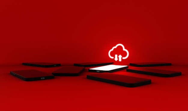 Mobiltelefon und Cloud-Symbol Cloud-Datenbankkonzept 3D-Illustration