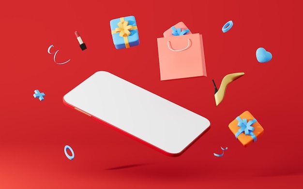 Mobiltelefon und Online-Shopping 3D-Rendering