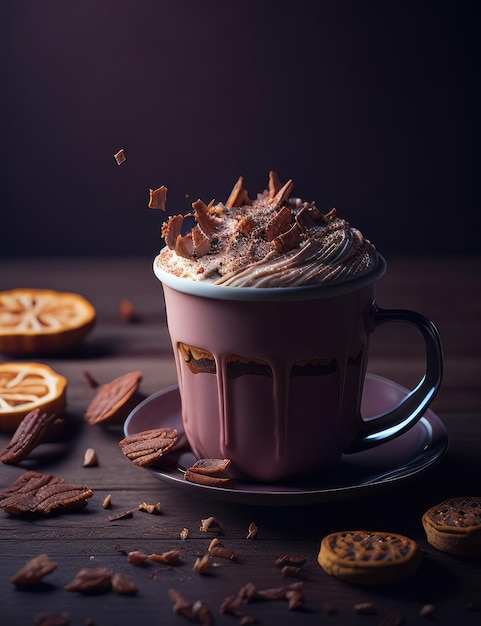 Mochachino Frappuccino in dunklen Farben Generative AI