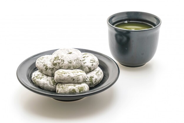 mochi de chá verde com feijão vermelho