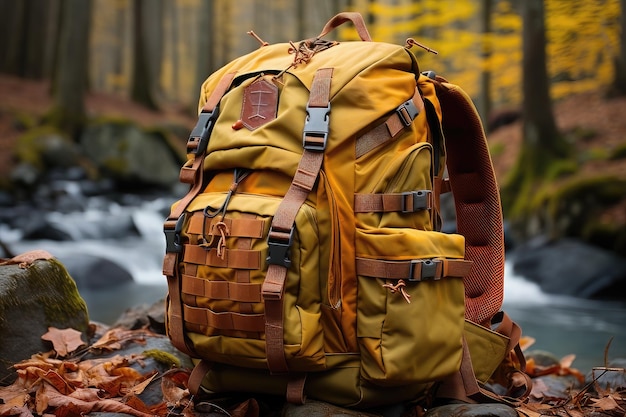 Mochila en el bosque de otoño