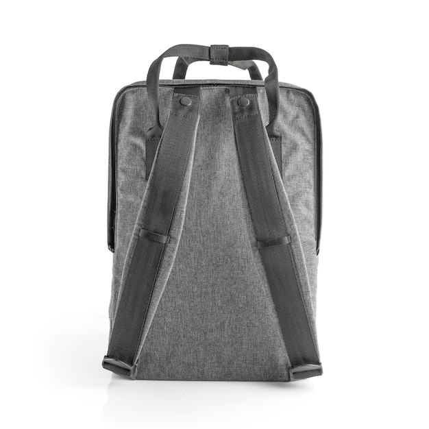 Mochila cinza para uso diário com diferentes bolsos e compartimento para laptop