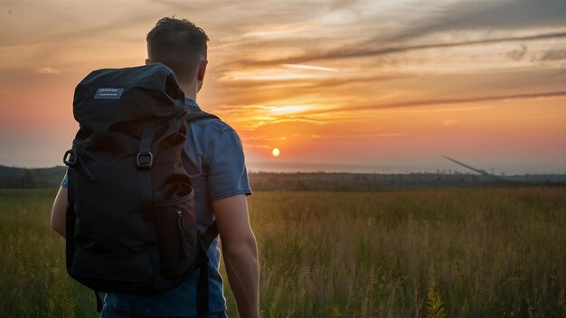 Mochila com pôr-do-sol