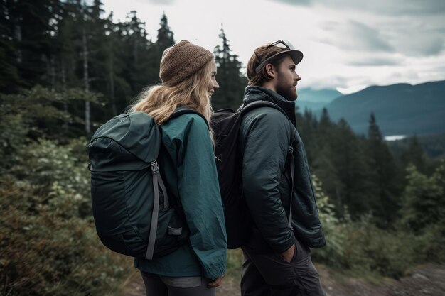 Mochila de casal caminhando montanhas Cidadão da natureza Gerar Ai