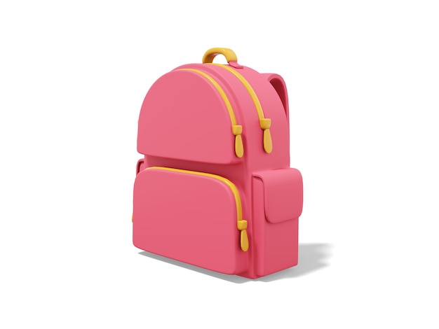 Mochila de cidade escolar multicolorida de renderização 3D em fundo branco