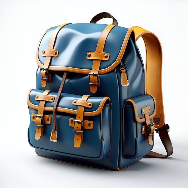 mochila de couro azul em um fundo branco ilustração de renderização 3D
