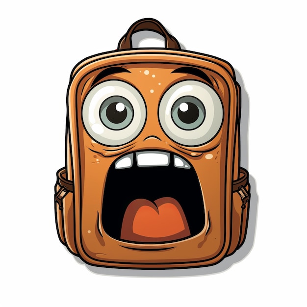 Foto mochila de desenho animado de emoção crua com adesivo de rosto surpreso