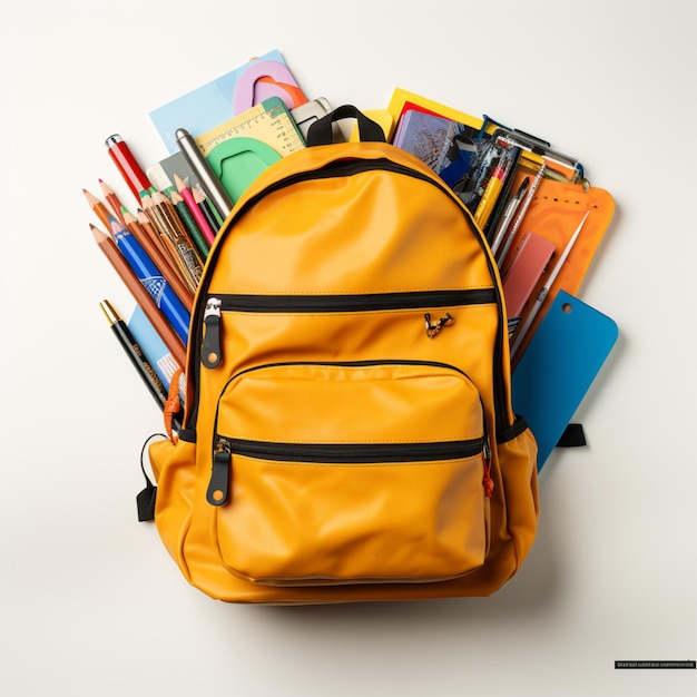 Mochila de estudante em um fundo branco de volta para a escola