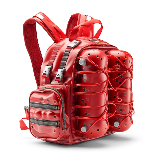 Foto mochila de viagem vermelha brilhante