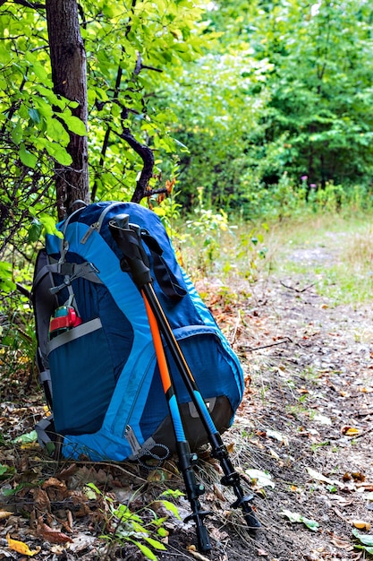 Mochila e bastões de trekking